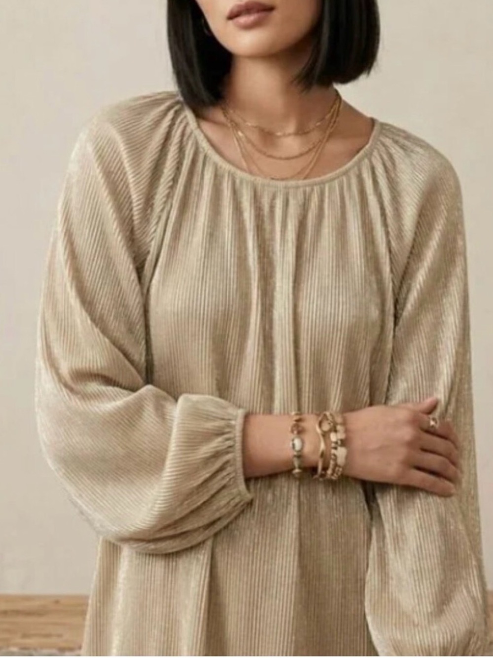 Ann Taylor Metallic Pleated Blouse